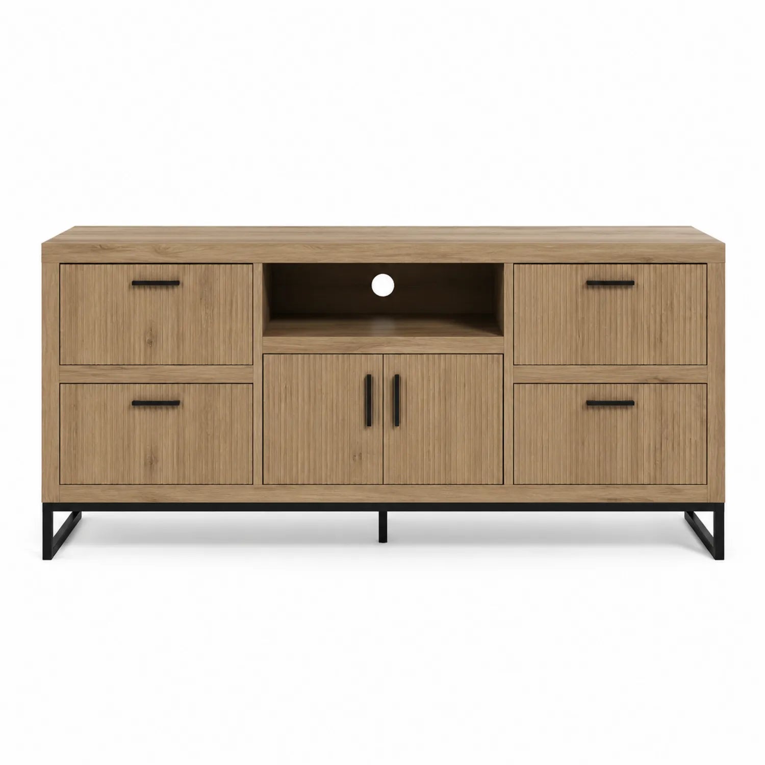 Dębowa szafka RTV z półkami i drzwiczkami 120x40x60 cm