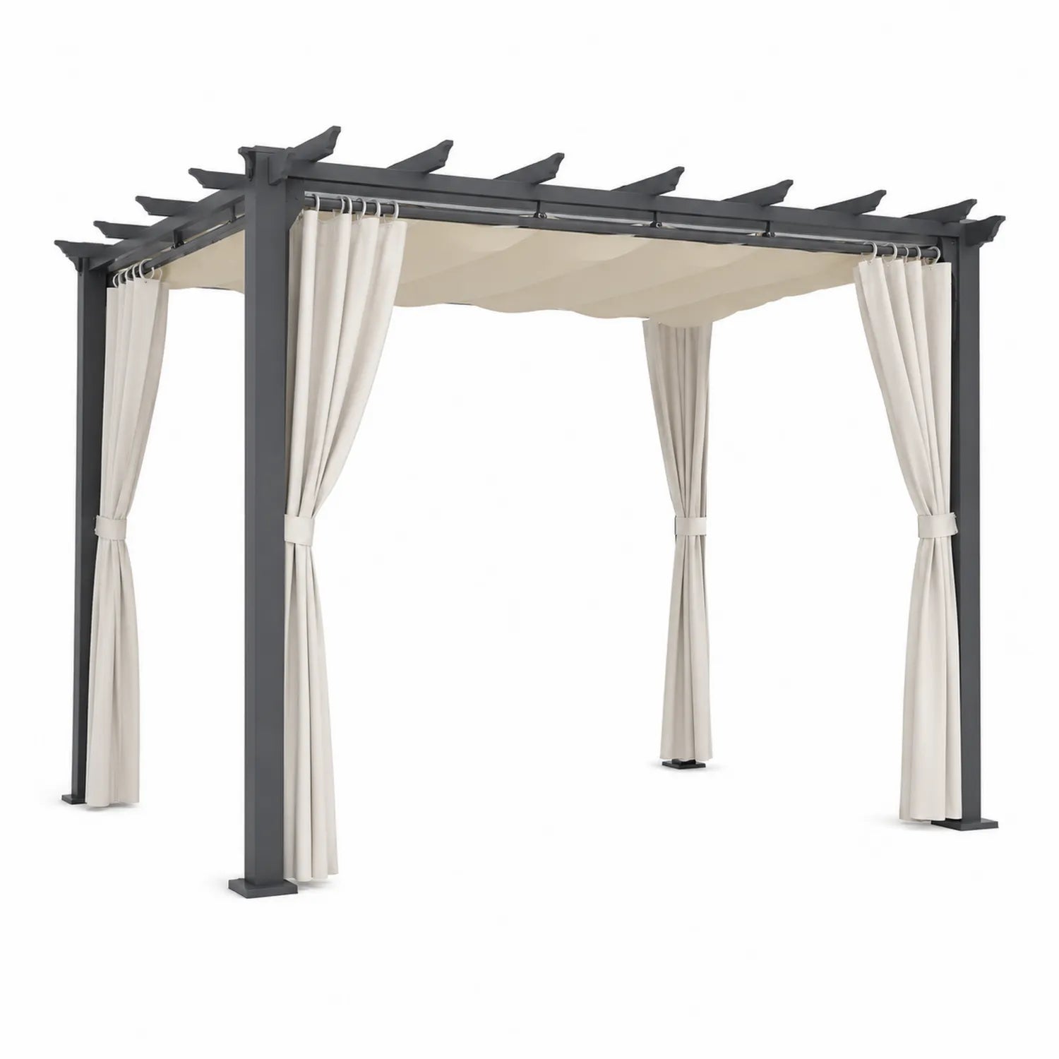 Aluminiowa pergola ogrodowa z zasłonami 3x4m Beżowy