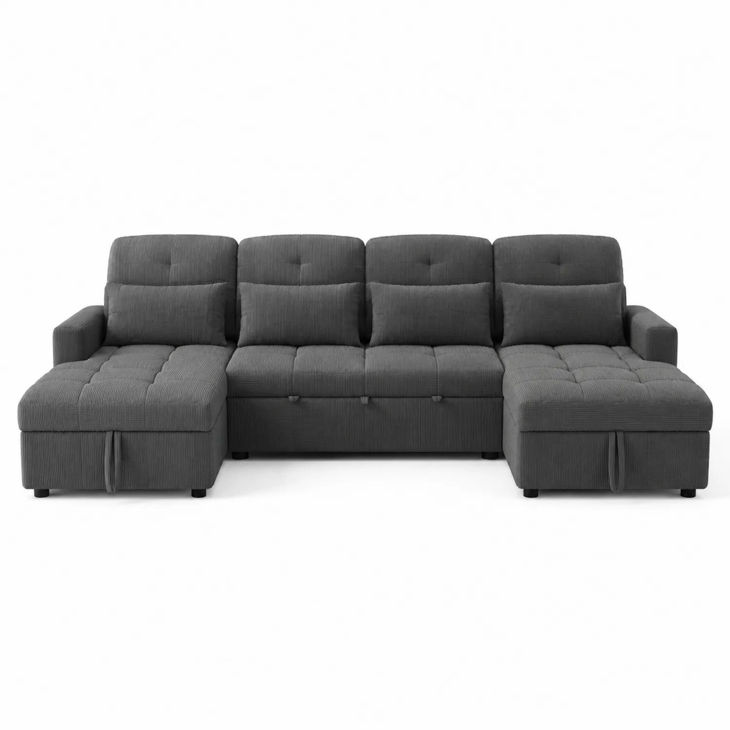 Narożna sofa z funkcją spania szara tkanina poliester