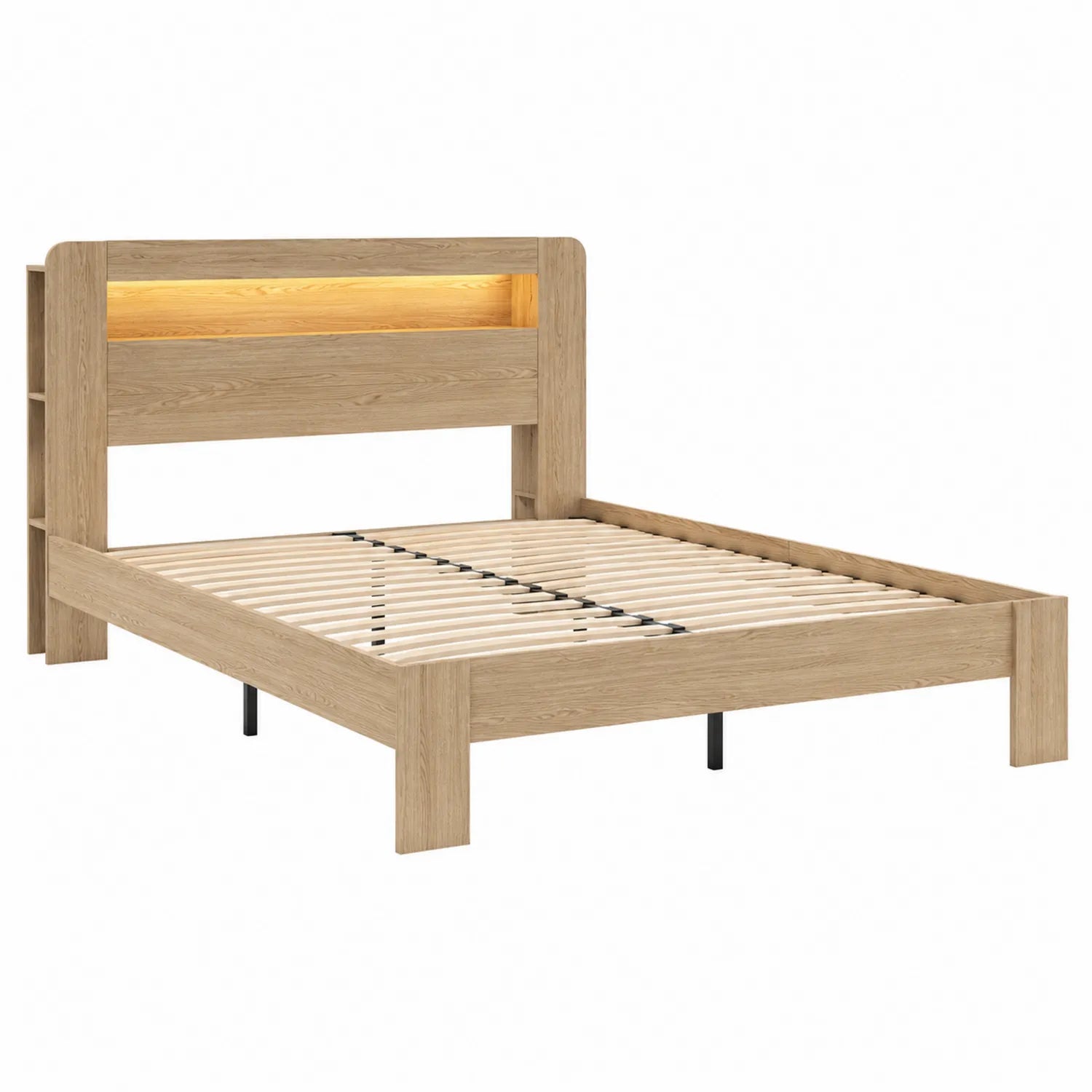 Łóżko drewniane dębowe z oświetleniem LED 200x160 cm