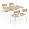 Zestaw stołowy z prostokątnym stołem i 4 krzesłami, drewno MDF i metal, jasne drewno/białe
